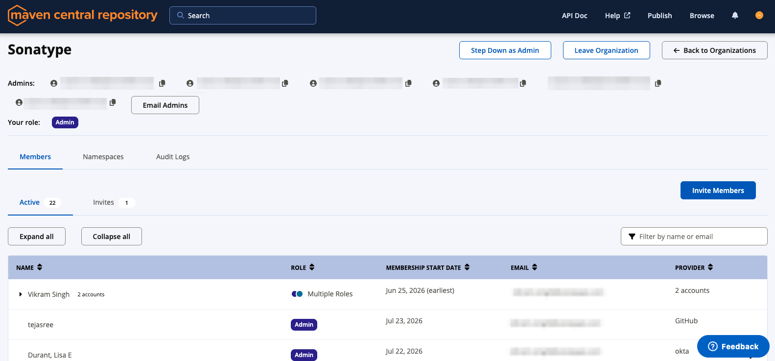 Organization Detail View with Members Tab Open